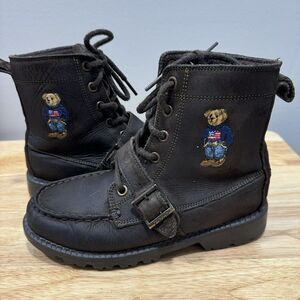 Polo Ralph Lauren Bear Boots Youth 1 Reverse Suede Ranger Hi‎ II Buckle Combat